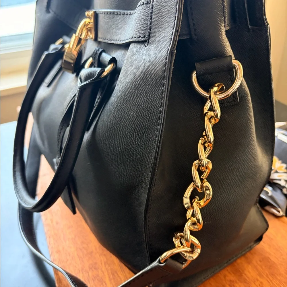 Michael Kors Large Hamilton Satchel Black Saffiano Leather Tote - Picture 5 of 9